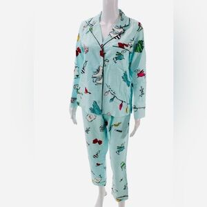 Kate Spade Women's Blue Button Down Printed Two Piece Pajama Set Size S